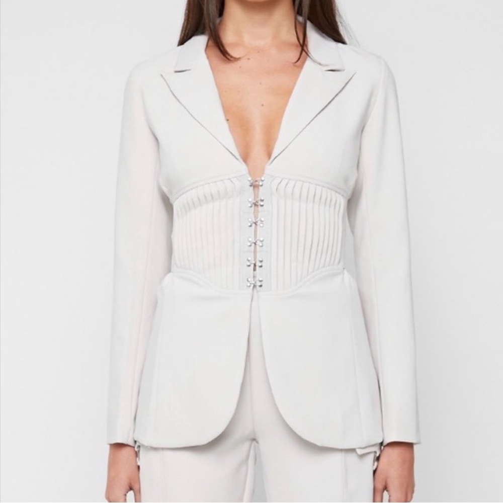 Maniere De Voir Corset Detail Blazer in Grey